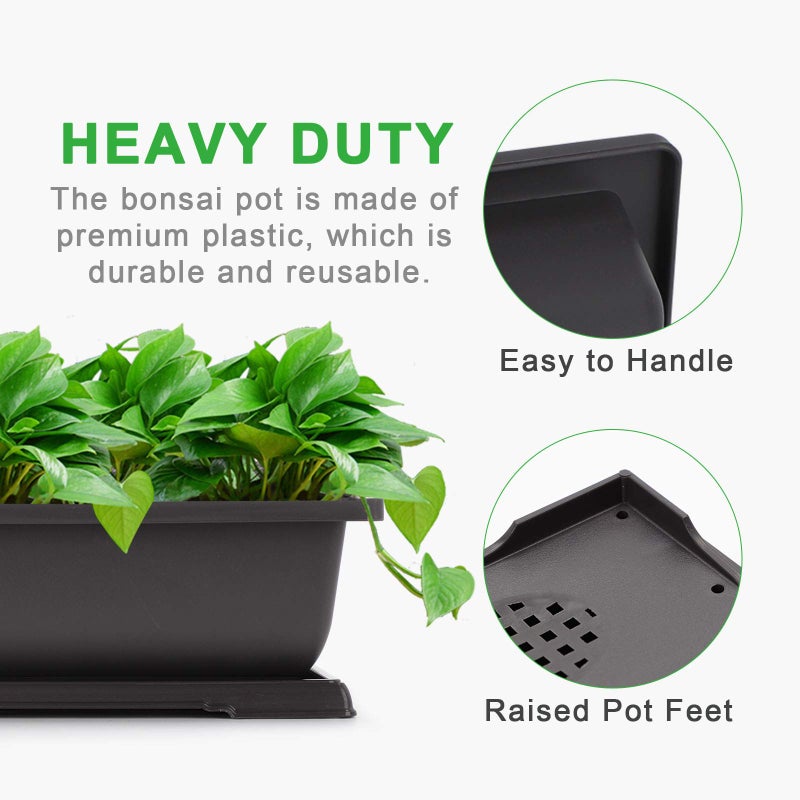 GROWNEER Bonsai Pots 3 Packs 11 Inch Bonsai Tree Training Pot with Humidity Drainage Trays & Repotting Mat Rectangle Planter Plants Starter Kit Growing for Garden Yard Office Indoor Outdoor - Image 4